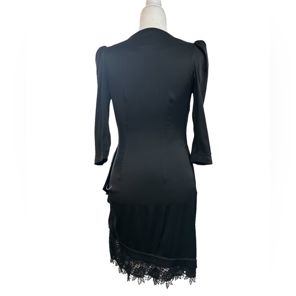 Yoana Baraschi Black Faux Wrap Silk Blend Dress with Lace - Picture 9 of 9